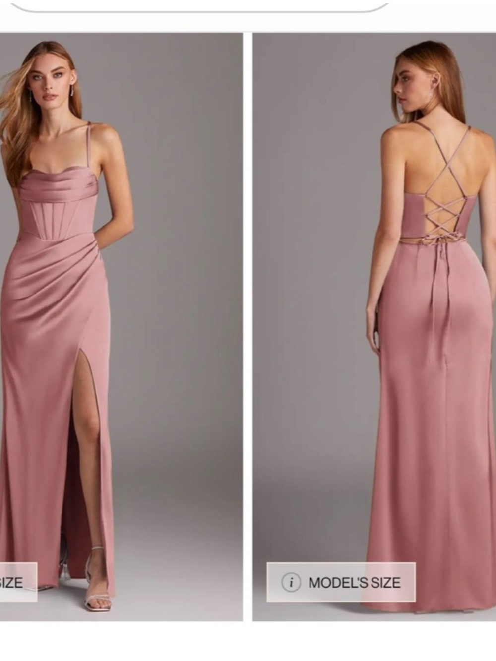 Azazie Dusty Rose Satin Lace-Up Back Evening Gown
